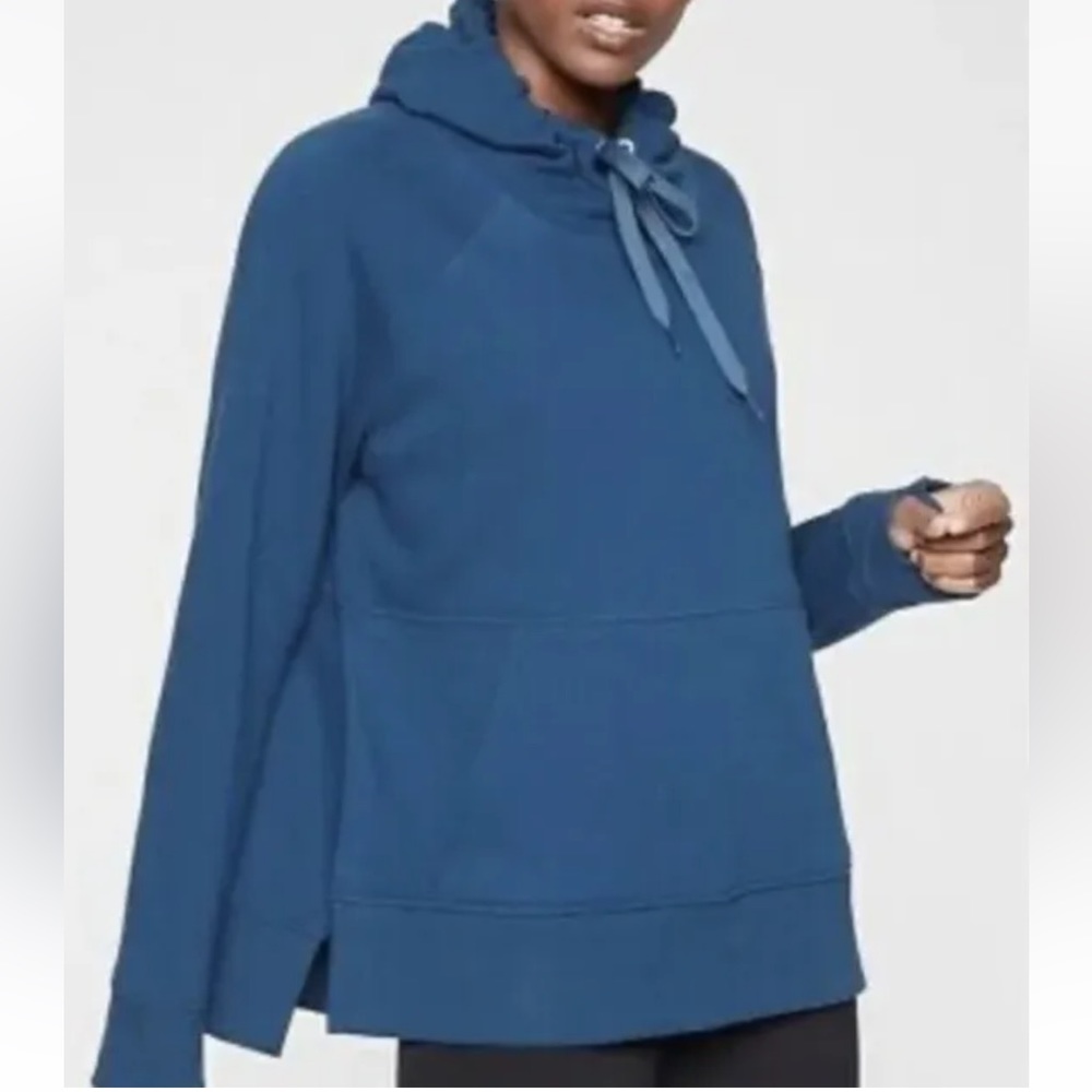ATHLETA Cozy Karma Longer Hoodie Peacock Blue Womens Size XXS Oversized warm